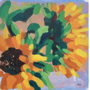 Sunflower Painting Kansas Original Art Floral Flower Artwork Small Acrylic Wall Art 6*6 inches by IrinaPlaksinaArt