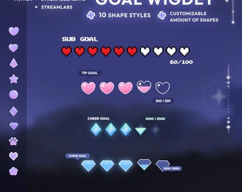 Hearts goal widget | 10 styles | Twitch | Streamlabs and StreamElements