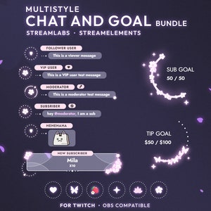 Bundle: Chat and goal widget | 6 decor options | Twitch