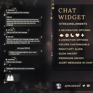 Chat widget for Twitch Streamelements | Different roles styling + Alerts in chat