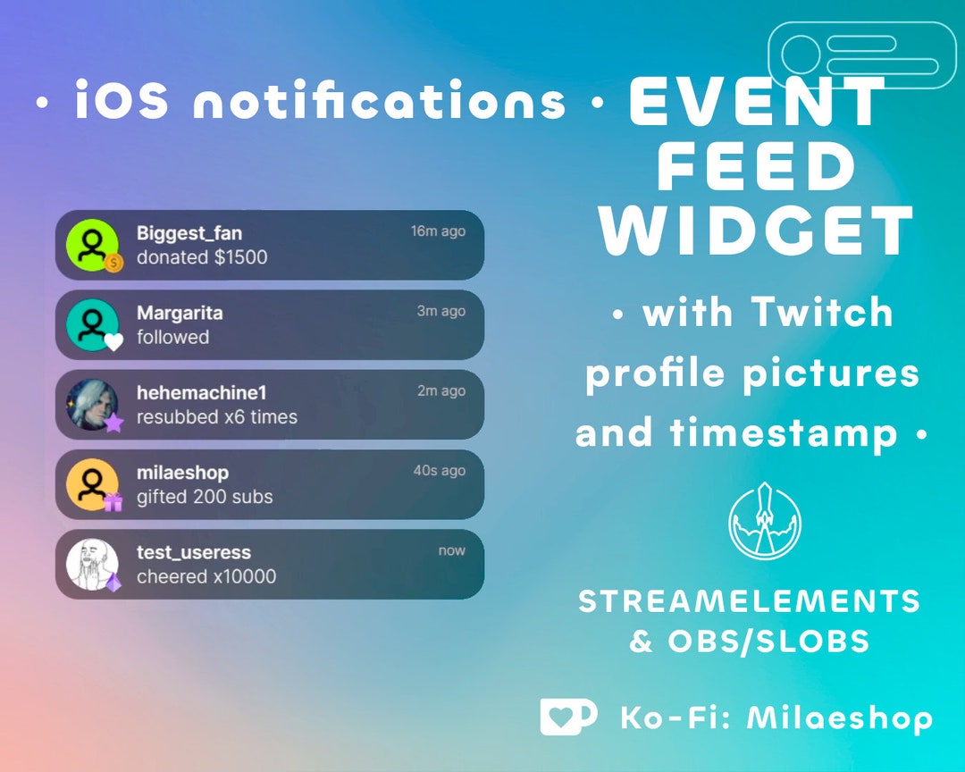 Twitch Avatars Ios Style Event List Widget for Twitch Streamelements Etsy