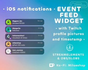 Twitch avatars iOS style Event list widget for Twitch Streamelements