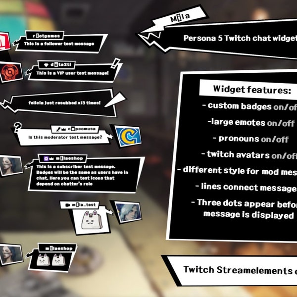 Chat in stile Persona 5 + avvisi / STREAMELEMENTI TWITCH