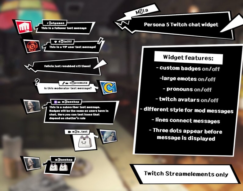 Persona 5 styled chat | STREAMELEMENTS TWITCH image 1