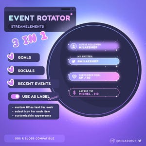 Events rotator | Social media rotator | Goal rotator | Customizable | Twitch StreamElements OBS SLOBS |