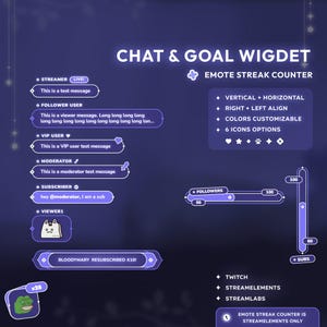 Chat and goal widget bundle | + Horizontal version | + Emote streak counter | Twitch | Streamlabs | StreamElements