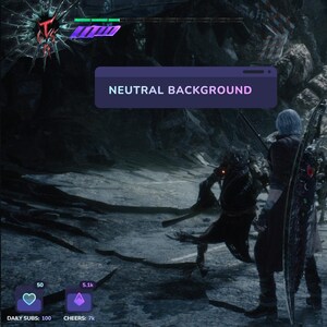 K&ouml;nnte beinhalten: Ein Screenshot eines Videospiels, der einen Charakter in einer dunklen, felsigen Umgebung zeigt. Der Charakter tr&auml;gt ein schwarzes und rotes Outfit und h&auml;lt ein Schwert. Der Text "NEUTRAL BACKGROUND" wird auf dem Bildschirm angezeigt.