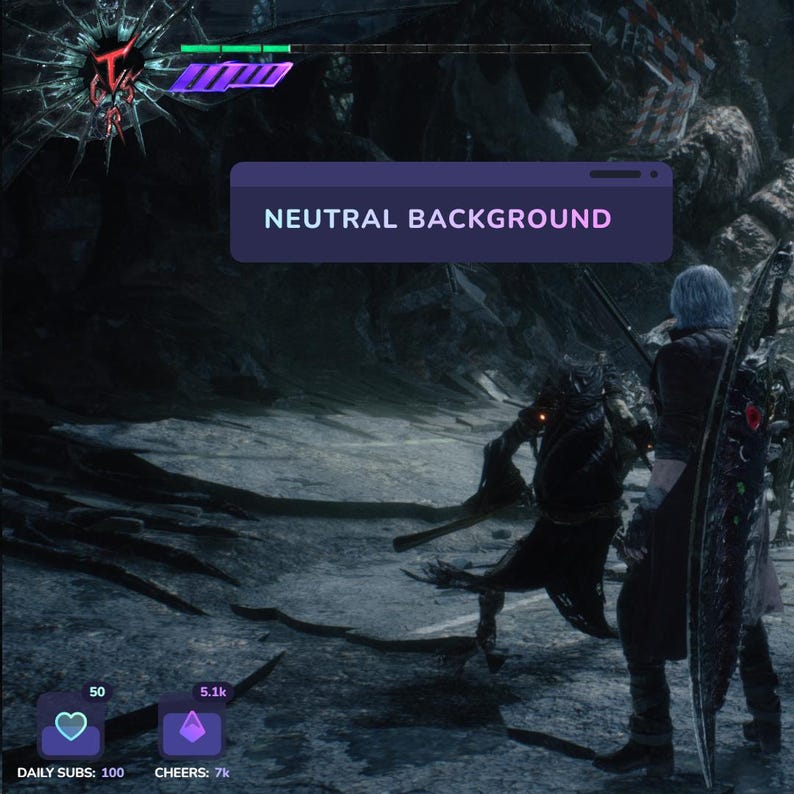 K&ouml;nnte beinhalten: Ein Screenshot eines Videospiels, der einen Charakter in einer dunklen, felsigen Umgebung zeigt. Der Charakter tr&auml;gt ein schwarzes und rotes Outfit und h&auml;lt ein Schwert. Der Text "NEUTRAL BACKGROUND" wird auf dem Bildschirm angezeigt.