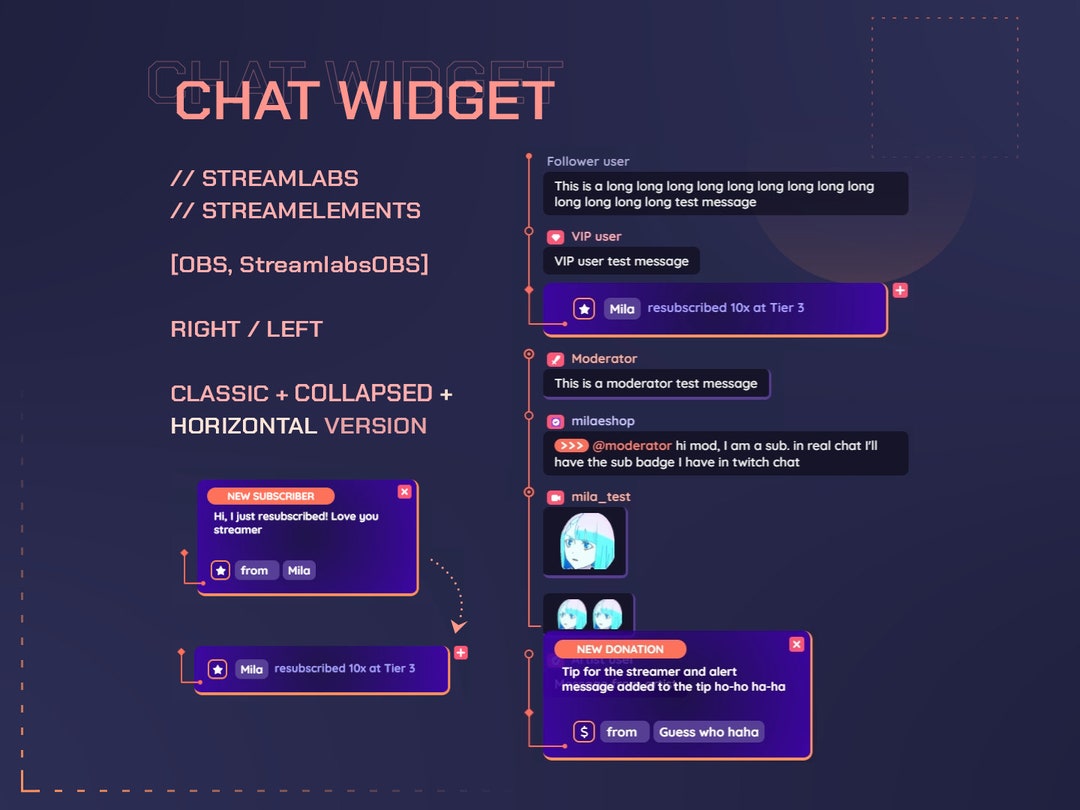Chat Widget | Streamlabs + Streamelements | Vertical + Horizontal - Etsy
