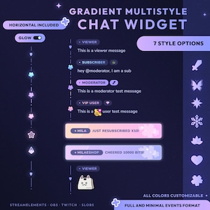 Gradient Twitch chat widget | 7 icons | event messages | StreamElements | OBS