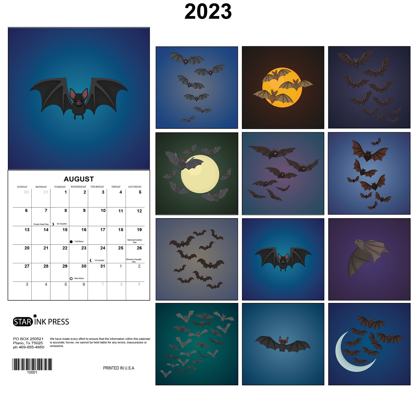 Bats 2023 Wall Calendar Etsy