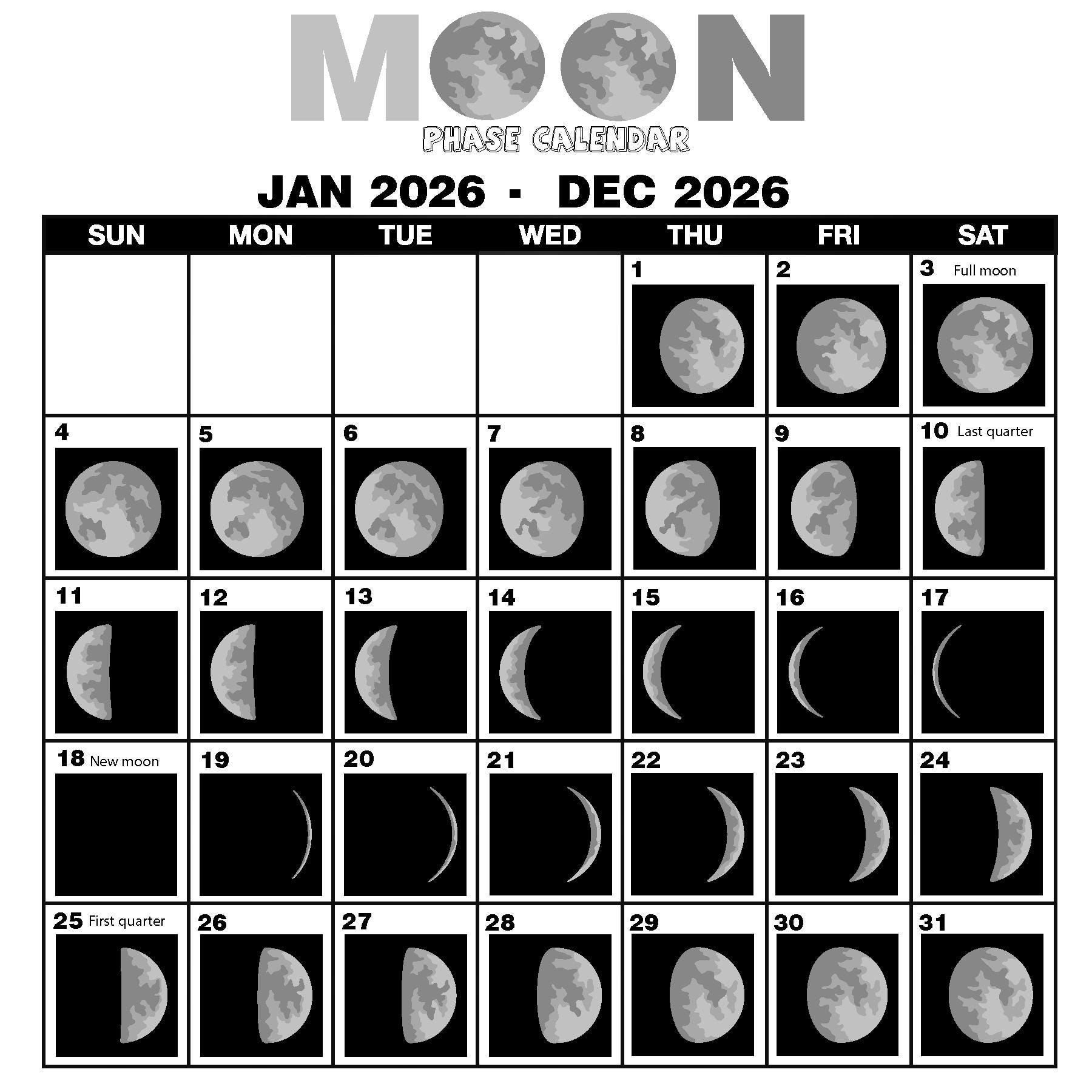2026TYPE-MOONカレンダー 2026 Lunar Calendar Print | The New York Public Library Shop