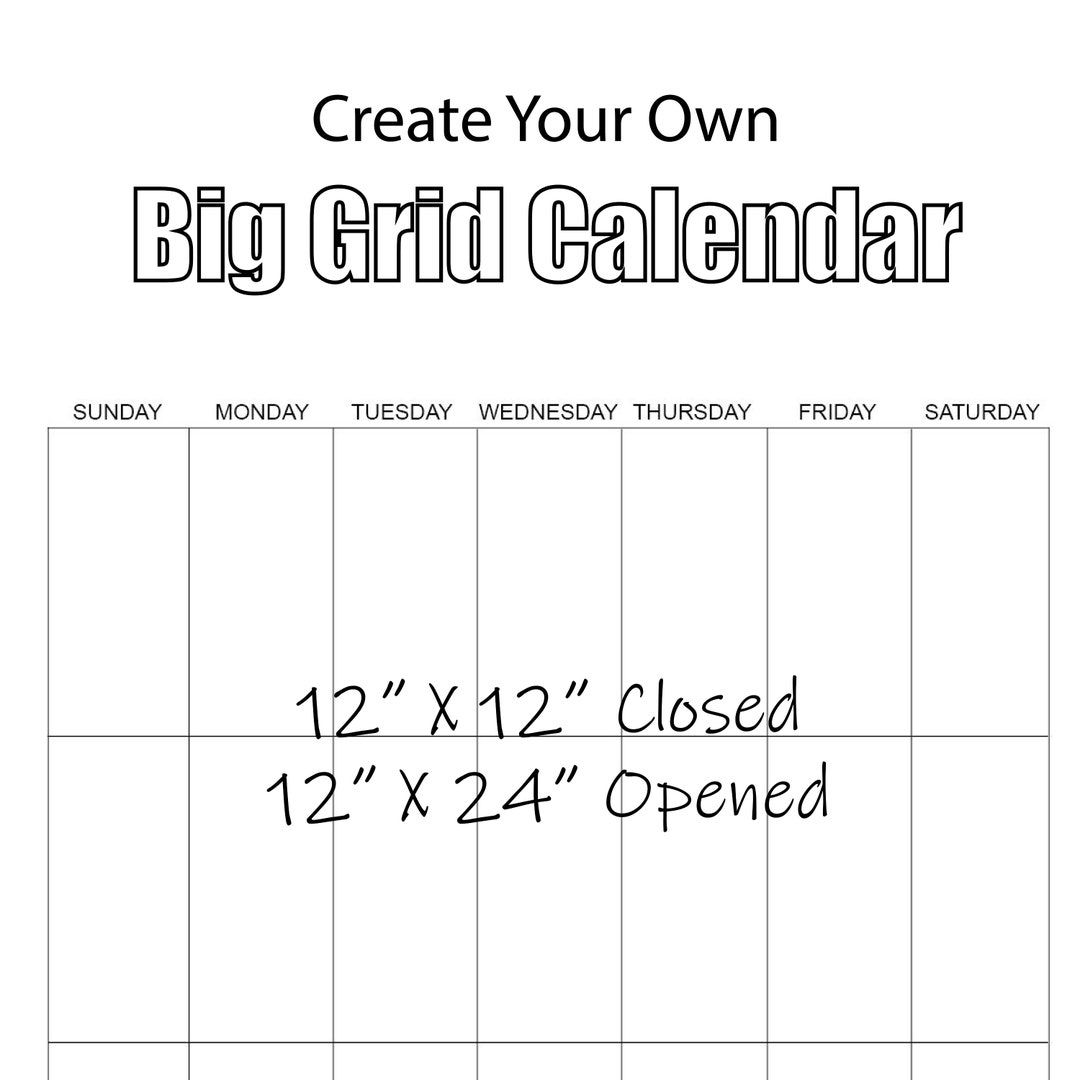 Create Your Own Wall Calendar Big Grid Calendar 12 X 12 Inches Closed
