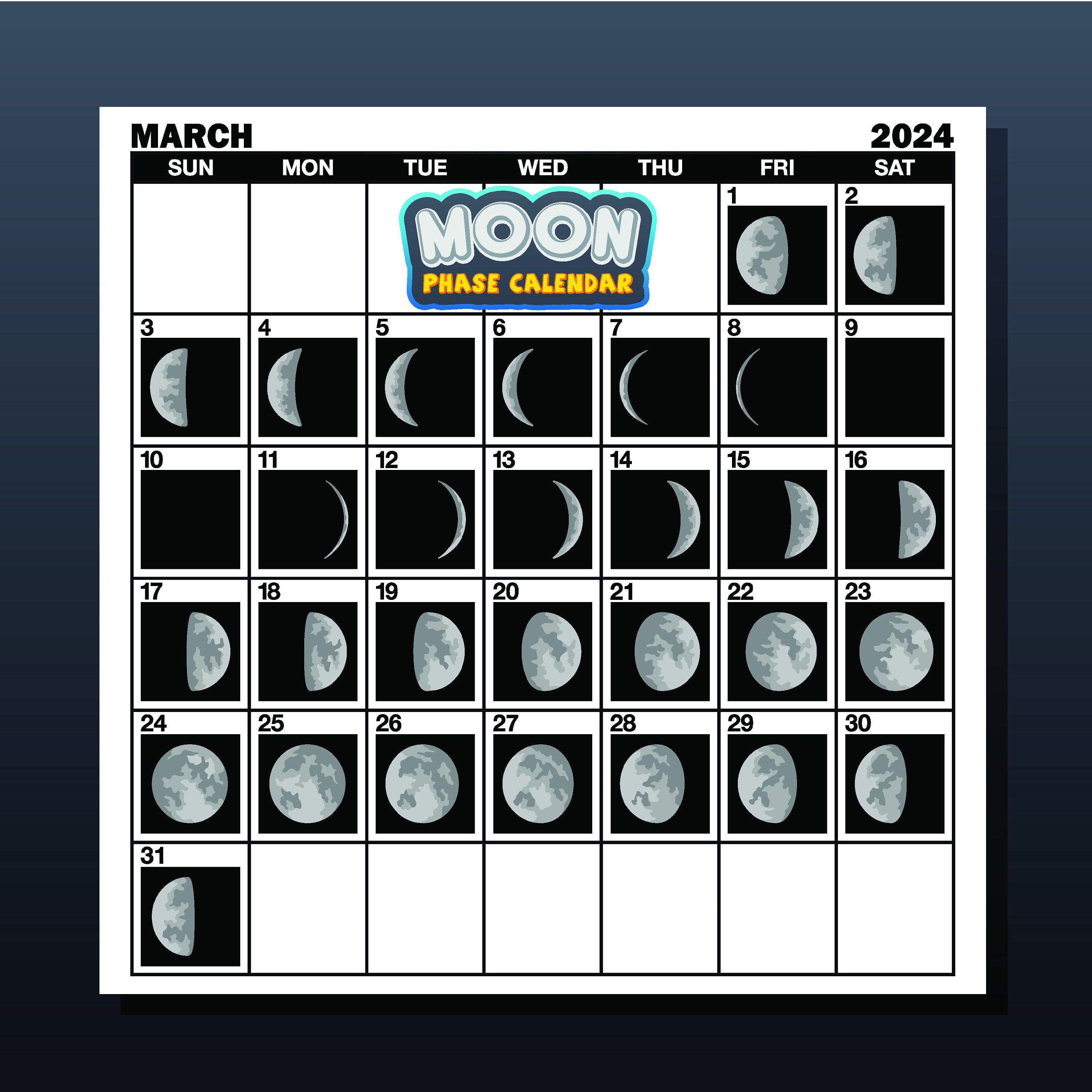 Moon Phase 2024 Wall Calendar Etsy