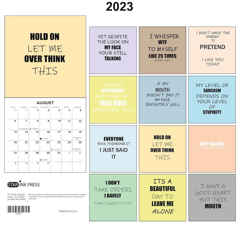 Sarcasm 2023 Wall Calendar Etsy