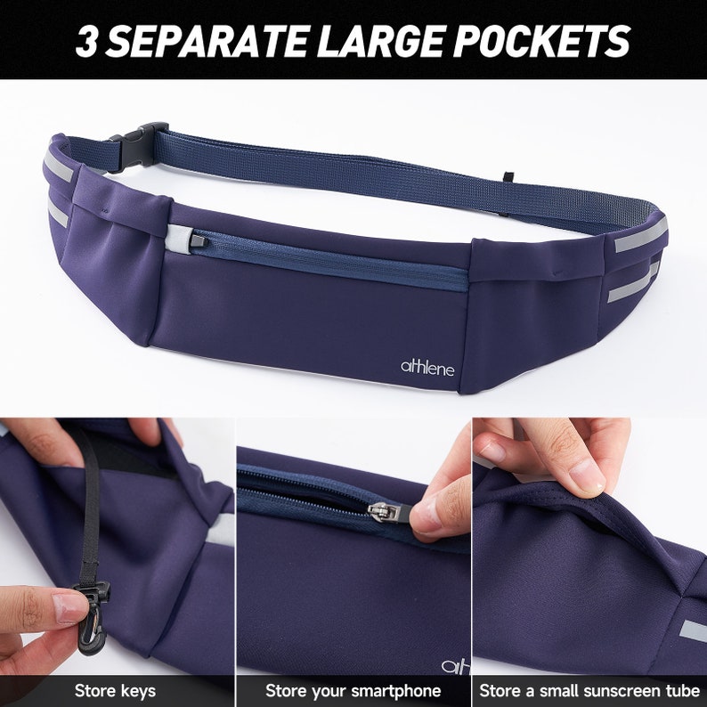 Athlene No Bounce Running Belt Bag With Adjustable Belt 3 Pockets and