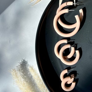 Handmade Polymer Clay Solid Hoop Earrings, Clay Lightweight Hoops, Neutral Hoops, Large Clay Hoops, Mini Hoop Huggies, Stainless Steel