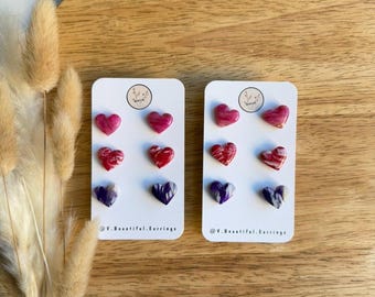 Handmade Polymer Clay Heart Studs: Valentine Earrings