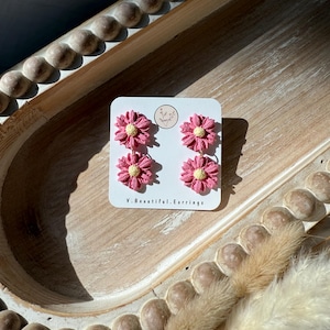 Daisy Polymer Clay Earrings: Handmade Floral Studs or Dangles Pink Only Dangle - 2