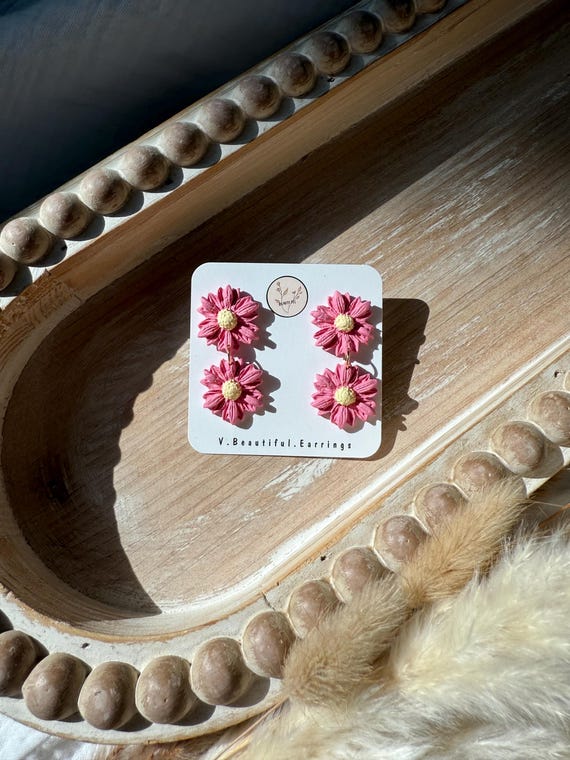 Daisy Polymer Clay Earrings: Handmade Floral Studs or Dangles