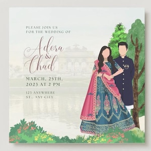 Invitación de boda india de lujo / Plantilla editable / Tarjeta de matrimonio punjabi con flores doradas / Invitación de boda hindú, gujarati y del sur