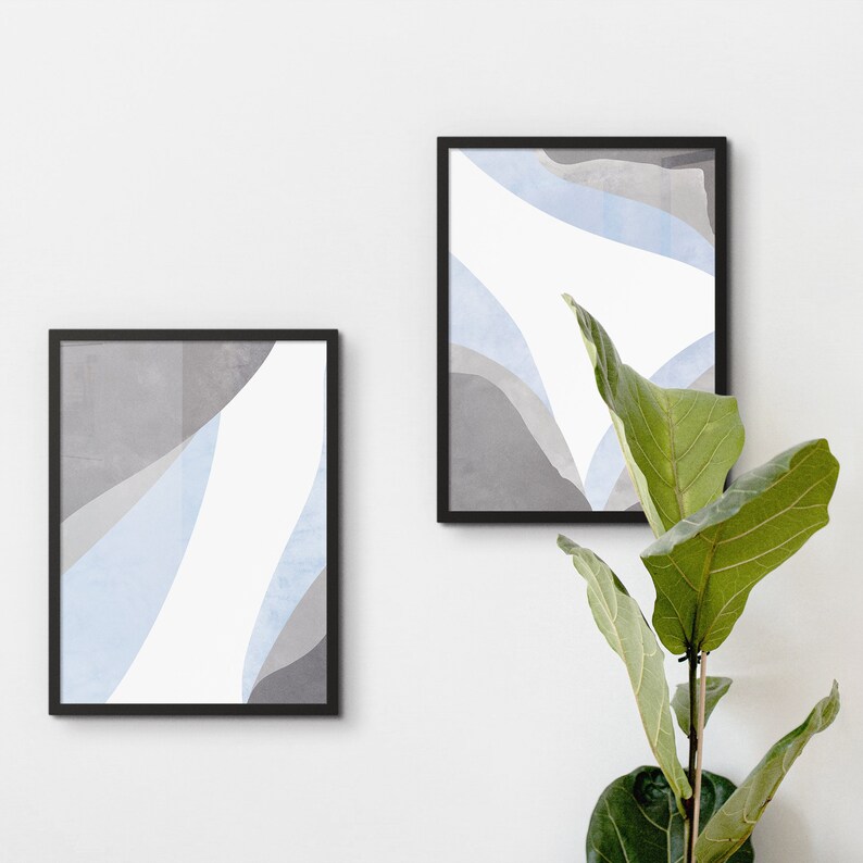 Blue Gray Wall Art 2 Piece Wall Art Set Modern Wall Art Etsy