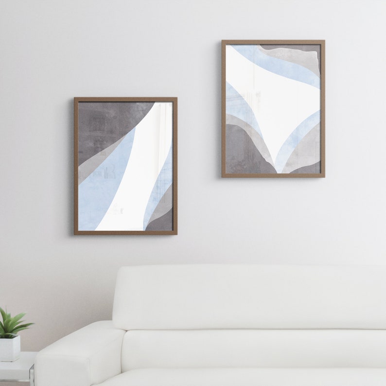 Blue Gray Wall Art 2 Piece Wall Art Set Modern Wall Art Etsy