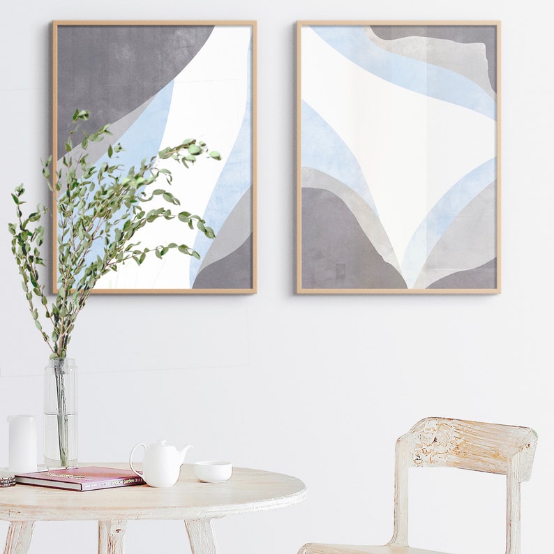 Blue Gray Wall Art 2 Piece Wall Art Set Modern Wall Art Etsy