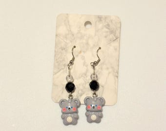Cute Gray and Black Koala Earrings