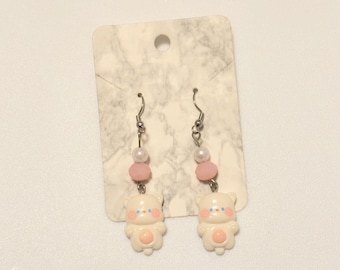 Pink and White Kitty Coquette Earrings