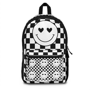 Backpack Fun Checkered Board Smiley Face Men Women Teen Kids Girl Boy School Bag, Travel, Perfect Gift