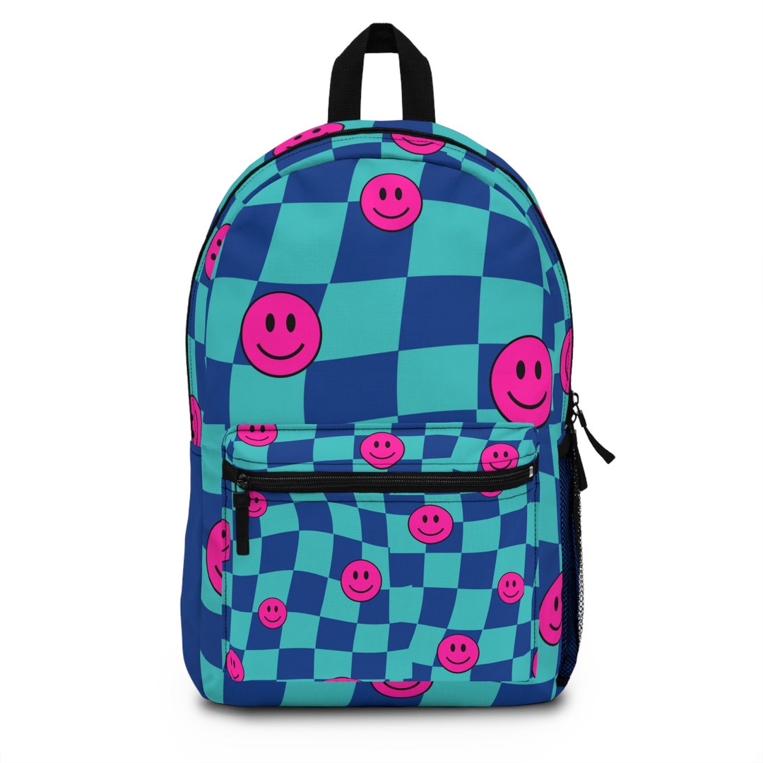 Backpack Fun Retro Happy Face Checkered Board Design Back to School Bag ...