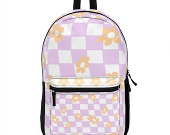 Backpack Fun Checkered Board With Flowers Women Teen Kids Girl 