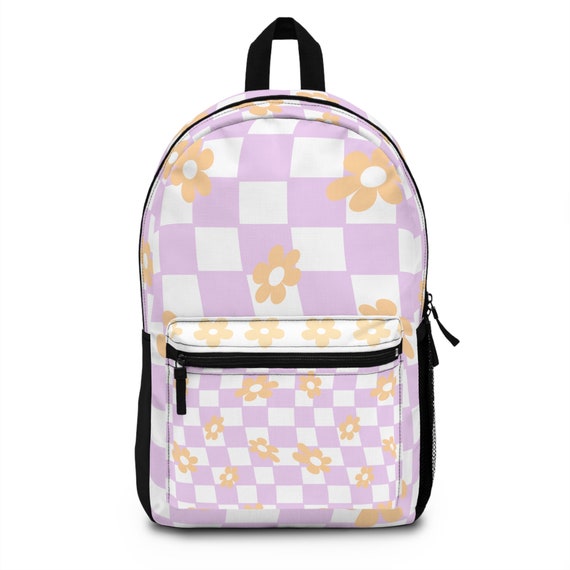 Backpack Fun Checkered Board With Flowers Women Teen Kids Girl 