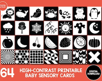 64 kontrastreiche Baby-Lernkarten: Sensorische Entwicklung (Digitaler Download)
