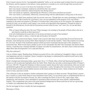 May include: A page from a book with the title "Preface" and text about studying the works of Julius Caesar. The text discusses the importance of studying Caesar's leadership, his military campaigns, and the historical context of his writings.