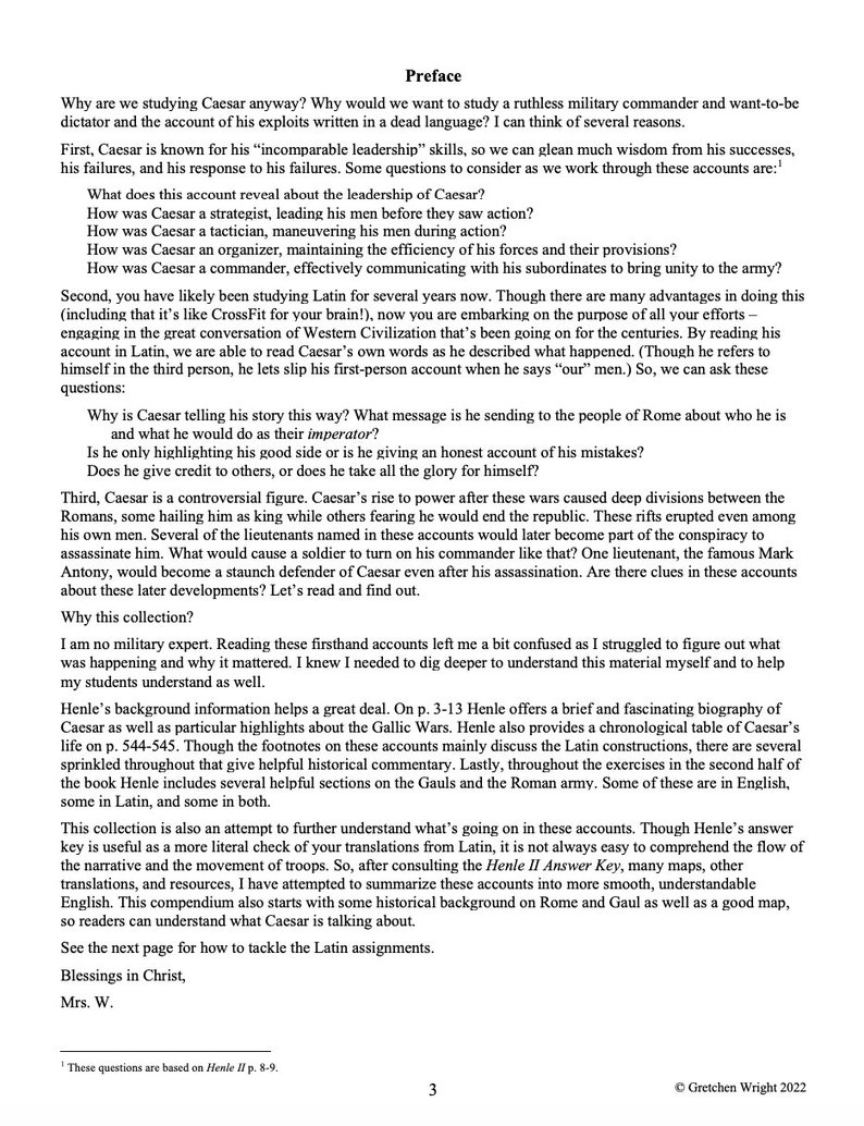 May include: A page from a book with the title "Preface" and text about studying the works of Julius Caesar. The text discusses the importance of studying Caesar's leadership, his military campaigns, and the historical context of his writings.