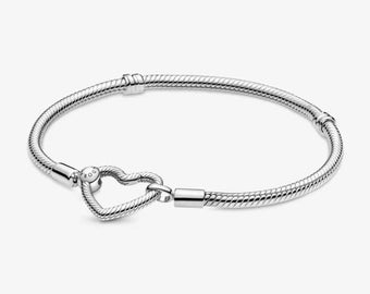 Pandora Heart Clasp Snake Chain Bracelet, Minimalist Charm Bracelet, Handmade Everyday S925 Sterling Silver Bracelet/ The best Gift for her