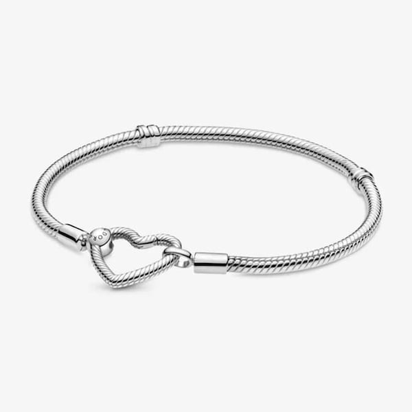 Pandora Heart Clasp Snake Chain Bracelet, Minimalist Charm Bracelet, Handmade Everyday S925 Sterling Silver Bracelet/ The best Gift for her