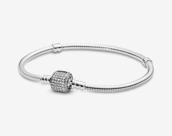 Pandora Moments Sparkling Pavé Clasp Snake Chain Bracelet / Handmade Everyday S925 Sterling Silver Bracelet/ The best Gift for her.