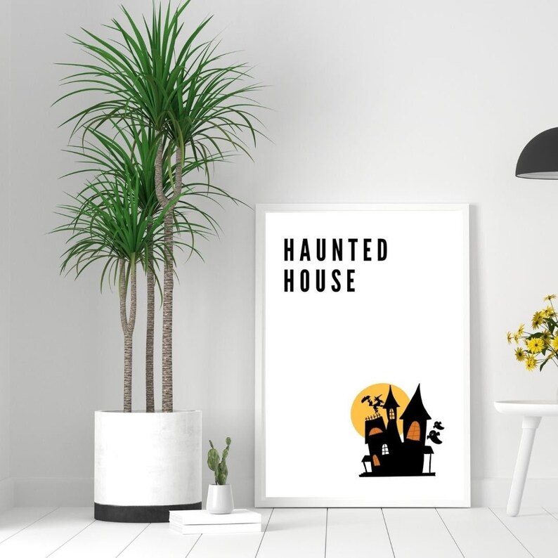 Haunted House Wall Art/ Minimalistic Halloween Decor Digital Etsy