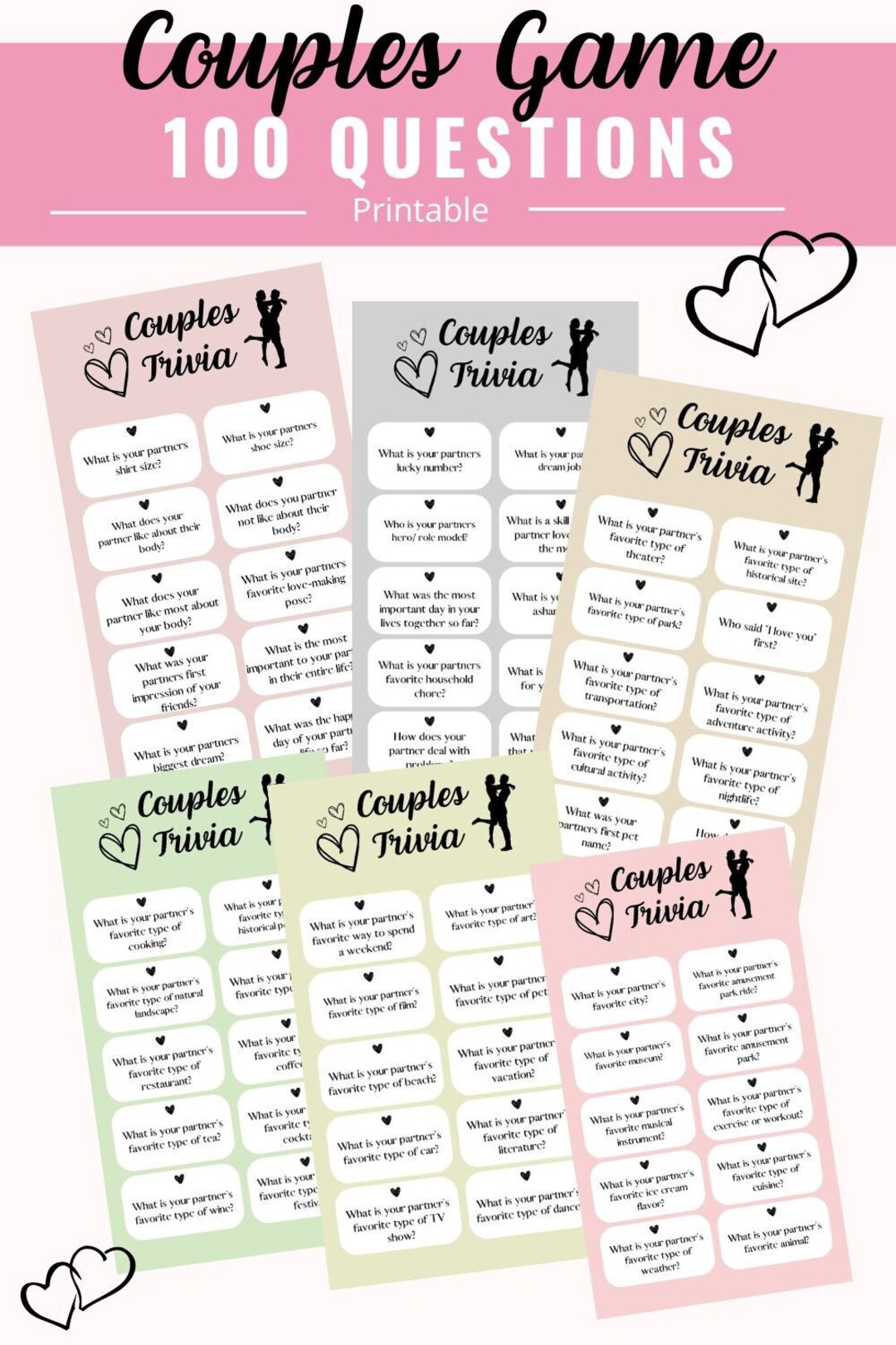 100question Couples Trivia Game Printable the Perfect Date Etsy