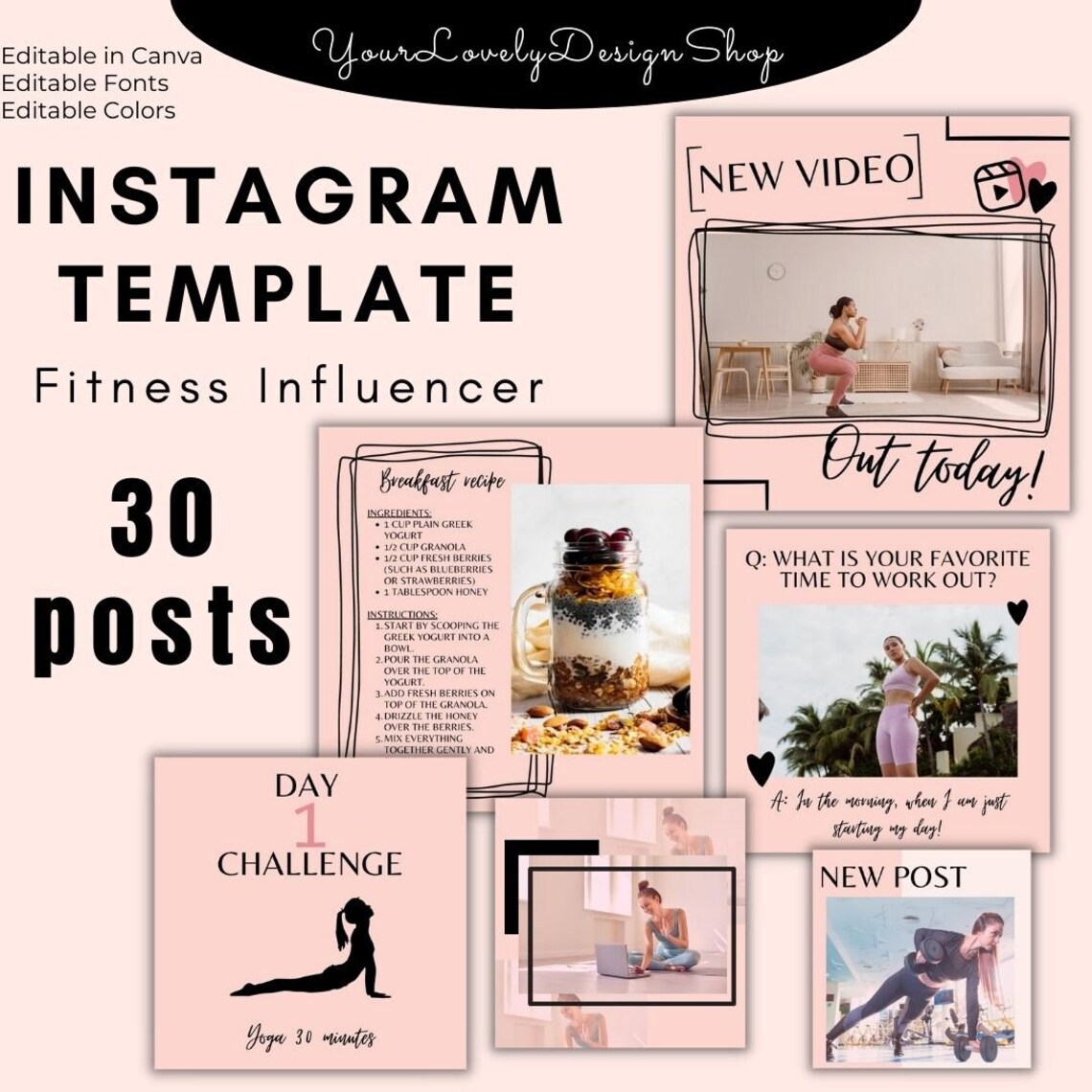 Fitness Influencer Instagram Kit 30 Posts for Motivation and Etsy