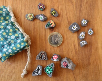 Painted mini stones, lucky stones, flower stones