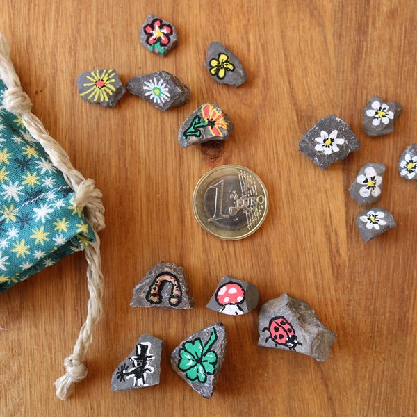 Bemalte Mini-Steinchen, Glückssteine, Blumensteinchen