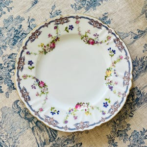 Limoges France, C.AHRENFELDT Patented, Lunch/Dinner/Dessert Plate, Floral Pattern, Gold Rim, Vintage French Antique Porcelain, 22cm