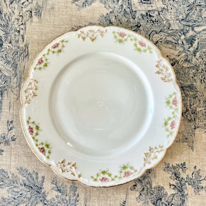 Limoges France, Lunch/Dinner/Serving Plates, Gold Rim Floral Pattern, Dinner Plate, Vintage French Antique Porcelain, 25cm