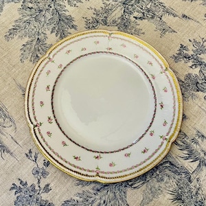 GDA Limoges France, Floral Lunch/Dinner/Dessert/Cake Plates, Gold Rim, Flat Service, 22cm, Vintage French Antique Porcelain
