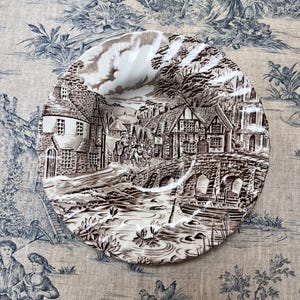 Vintage Alfred Meakin The Post House 1982 Staffordshire England Soppskål 22cm Brun Transferware English Village Scenic | Djup tallrik