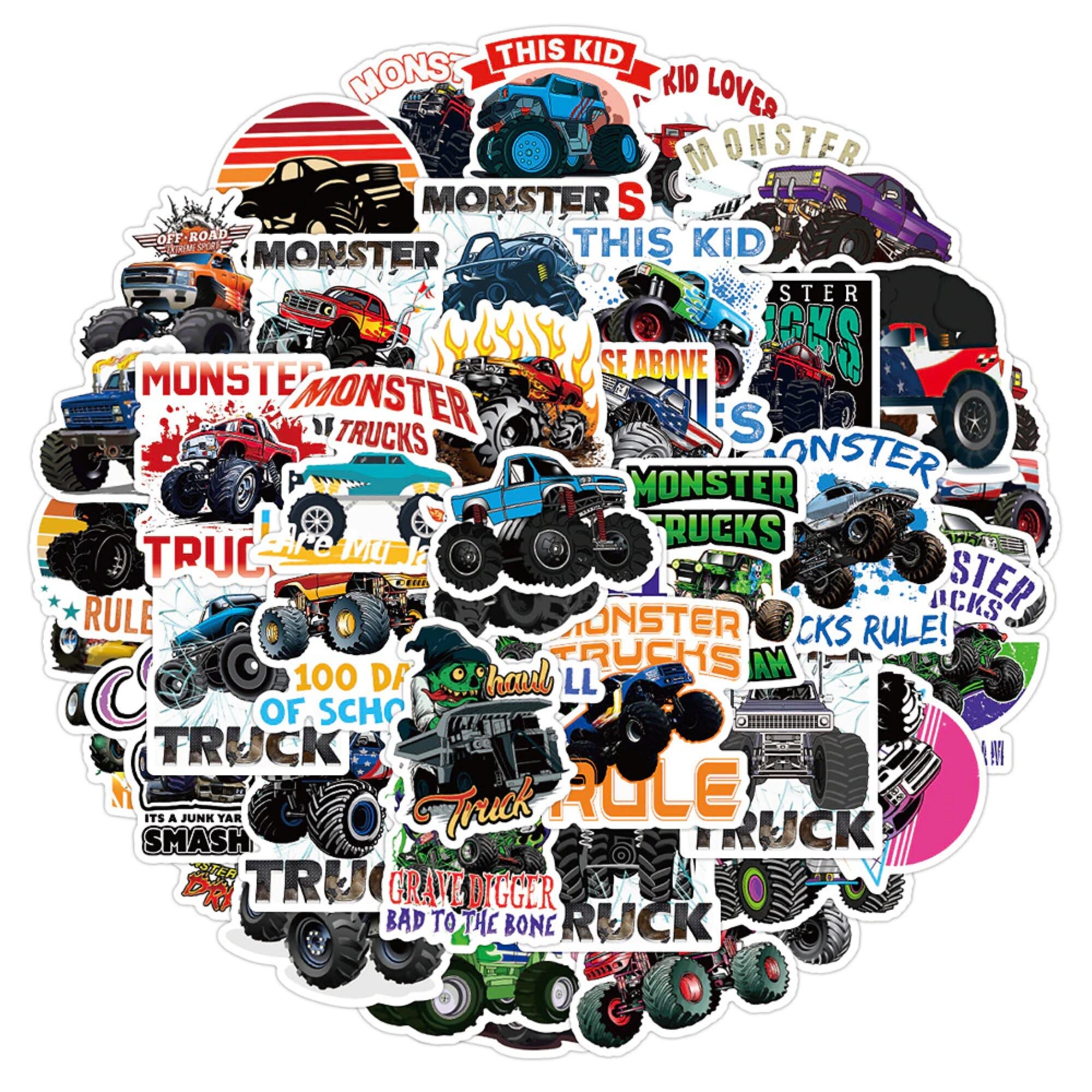 50 Stk. Sticker/Aufkleber - Coole Monster Trucks